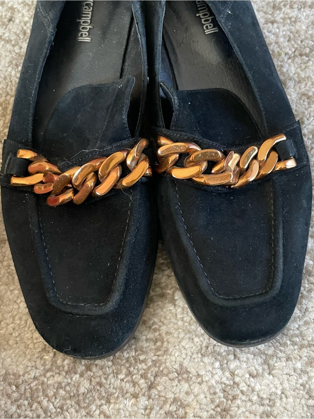 Jeffrey Campbell Black Suede Loafers with Gold Chain Size 8 - Picture 9 of 12